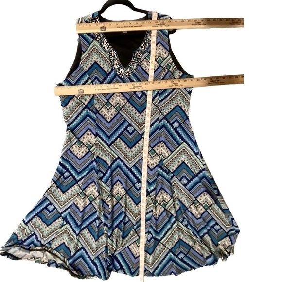 JM Collection Beaded Dress in Geometric Blue Print Size XL - Picture 9 of 9